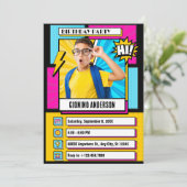 Moderne komische cartoon fotoverjaardag kaart (Staand voorkant)