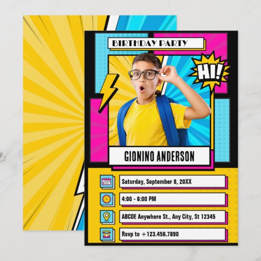 Moderne komische cartoon fotoverjaardag kaart (Voorkant / Achterkant)