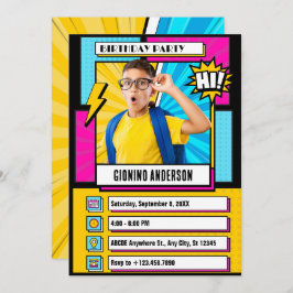 Moderne komische cartoon fotoverjaardag kaart