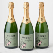 Moderne Konijn Happy Pasen Persoonlijk Sparkling Wijnetiket (Flessen)