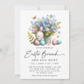 Moderne konijn lente bloemenpaas brunch kaart (Voorkant)