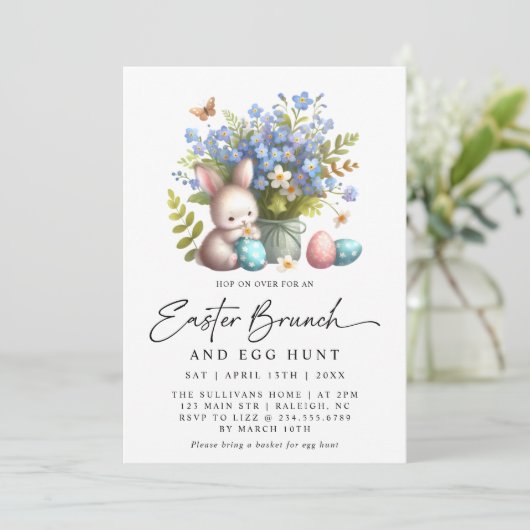 Moderne konijn lente bloemenpaas brunch kaart (Staand voorkant)