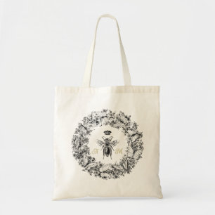 Moderne koningin bijenvlinder krans monogram tote bag