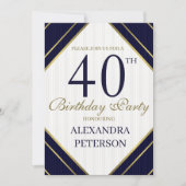 Moderne koningsblauw wit en gouden strepen verjaar kaart (Voorkant)