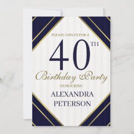 Moderne koningsblauw wit en gouden strepen verjaar kaart