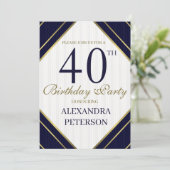 Moderne koningsblauw wit en gouden strepen verjaar kaart (Staand voorkant)