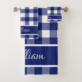 Moderne Koningsblauwe Witte Buffelruitjes Bad Handdoek