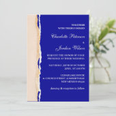 Moderne Koninklijk Blauwe en Roze Gouden Bruiloft Kaart (Staand voorkant)