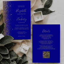 Moderne Koninklijk Blauwe Gouden Glitter QR Code T