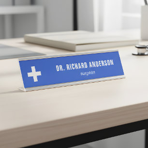 Moderne Koninklijk Blauwe Medisch Officier Bureau Naambordje
