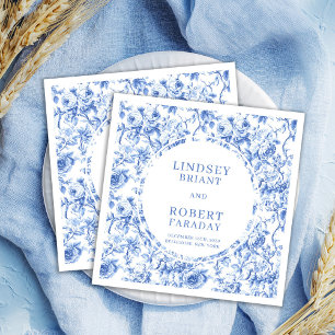 Moderne Koninklijk Blauwe Toile Rozen Huwelijksser Servet