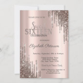 Moderne kool Glitter Drips Roos Gold Sweet 16 Kaart (Voorkant)