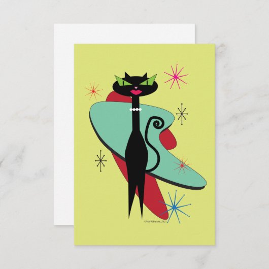 Moderne kool kat uit de midden eeuw bedankkaart (Voorkant / Achterkant)