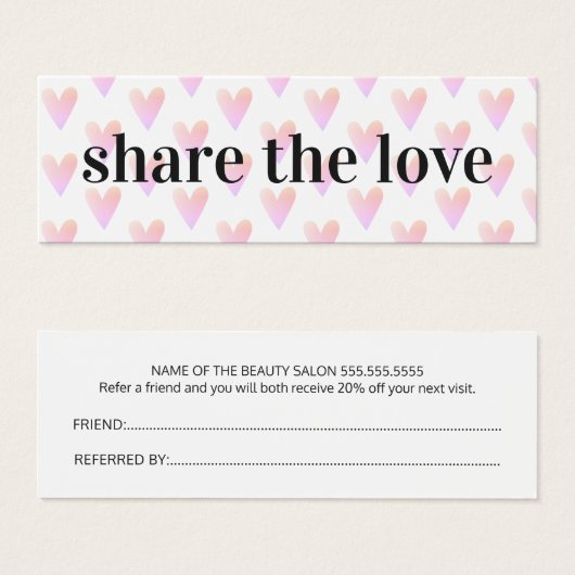 Moderne kool lichte roze harten schoonheidssalon mini visitekaartjes (Voorkant /achterkant)