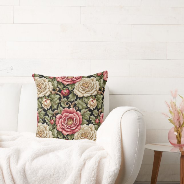  moderne kool Rozen op zwart Kussen (Bank)