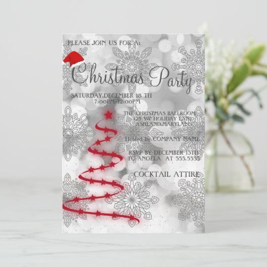 Moderne, kool, zilver, rode kerstboom kaart (Staand voorkant)