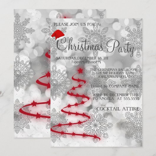 Moderne, kool, zilver, rode kerstboom kaart (Voorkant / Achterkant)