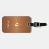 Moderne koper geborsteld metalen monogram bagagelabel (Voorkant horizontaal)