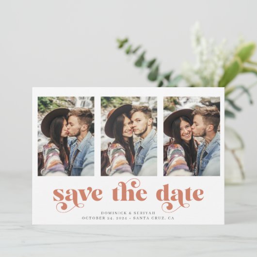 Moderne koper Roos Gold Marble Save the Date (Staand voorkant)