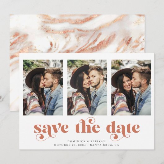 Moderne koper Roos Gold Marble Save the Date (Voorkant / Achterkant)