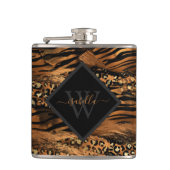 Moderne koperen glitterscript monogram heupfles (Voorkant)