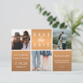 Moderne koperen gouden glitter 3 foto collage brui save the date (Staand voorkant)