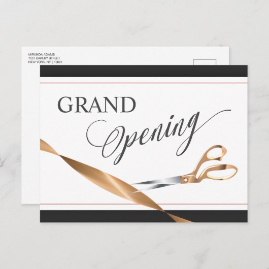 Moderne koperen lint schaar Grote opening Uitnodiging Briefkaart (Voorkant / Achterkant)