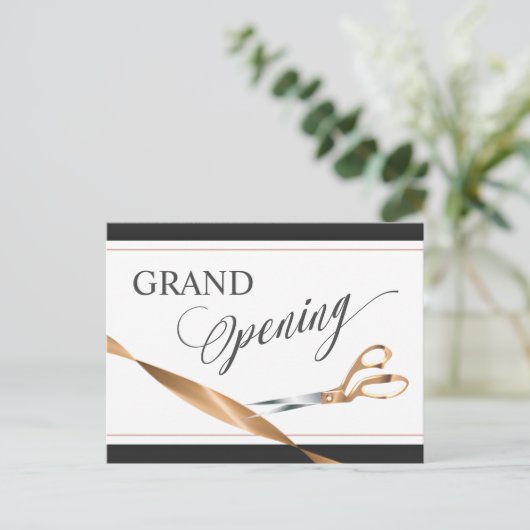 Moderne koperen lint schaar Grote opening Uitnodiging Briefkaart (Staand voorkant)