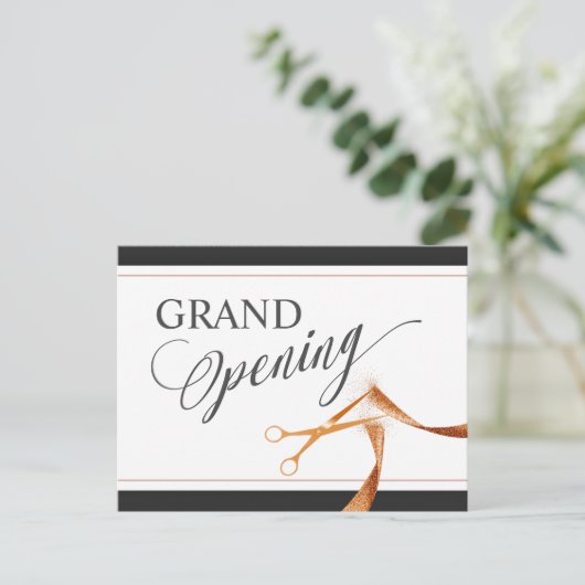Moderne koperen lint schaar Grote opening Uitnodiging Briefkaart (Staand voorkant)