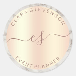 Moderne koperen roos gouden & marmeren evenementen ronde sticker