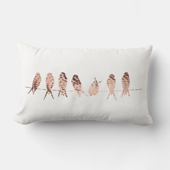 Moderne koperen vogels op draad | Lumbar Pillow Kussen (Voorkant)