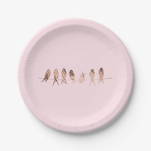 Moderne koperen vogels op draad | Roze Bord (Voorkant)