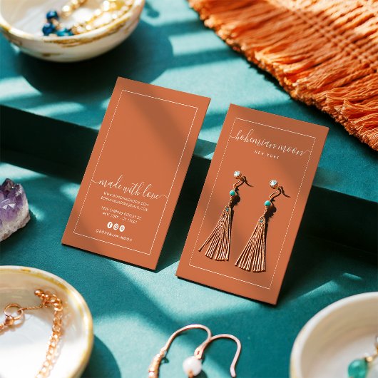 Moderne koperen witte script die weergavekaart ver visitekaartje