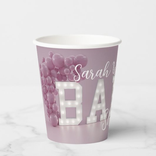 Moderne kopjes met roze en witte Baby showers Papieren Bekers (Voorkant)