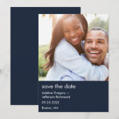 Moderne koppel foto blauwe trouwkaart Save The Dat Date (Voorkant / Achterkant)