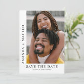 Moderne koppel foto save the date kaart (Staand voorkant)