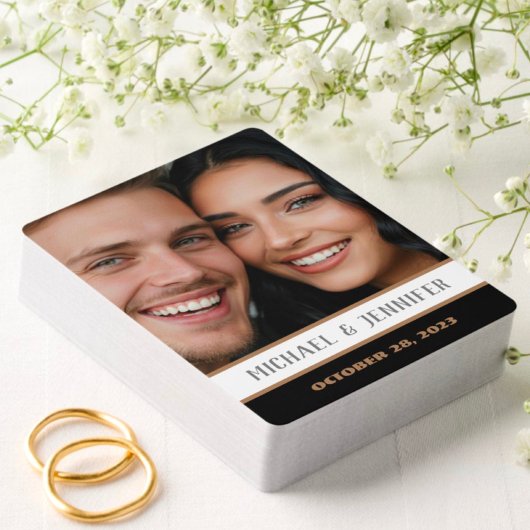 Moderne koppel monogram datum aangepaste foto naam pokerkaarten