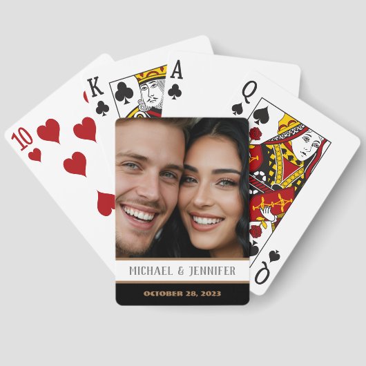 Moderne Koppel Monogram Datum Aangepaste Foto Naam Pokerkaarten (Achterkant)