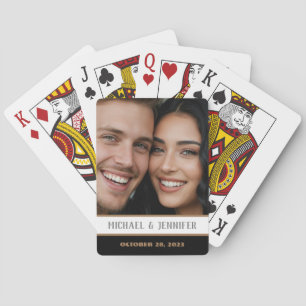 Moderne Koppel Monogram Datum Aangepaste Foto Naam Pokerkaarten