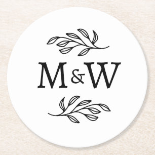 Moderne koppel Monogram Initiaal Elegante Botanisc Ronde Kartonnen Onderzetter