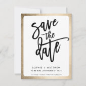 MODERNE koppel script lettering namaak gouden rand Save The Date (Voorkant)