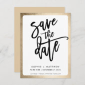 MODERNE koppel script lettering namaak gouden rand Save The Date (Voorkant / Achterkant)