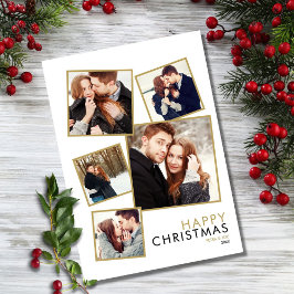 Moderne Koppels 5 Foto Collage Kerstmis Feestdagenkaart