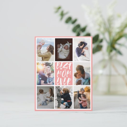 Moderne koraal 8 Foto Collage Beste mama ooit (Staand voorkant)