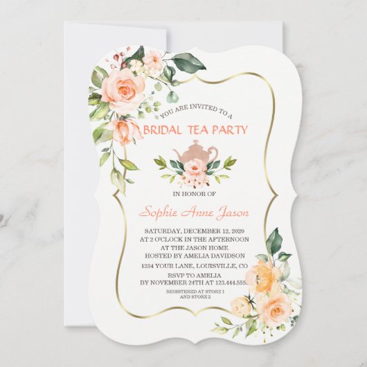 Moderne Koraal Bloemen Bruids Bruiloft Theepartij Kaart (Voorkant)