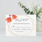 Moderne koraal bloemengoud geometrische bruiloft R RSVP Kaartje (Staand voorkant)