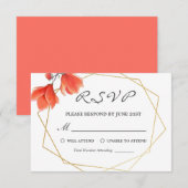 Moderne koraal bloemengoud geometrische bruiloft R RSVP Kaartje (Voorkant / Achterkant)