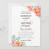 Moderne koraal blush roze waterverf elegante bruil kaart (Voorkant)