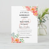 Moderne koraal blush roze waterverf elegante bruil kaart (Staand voorkant)