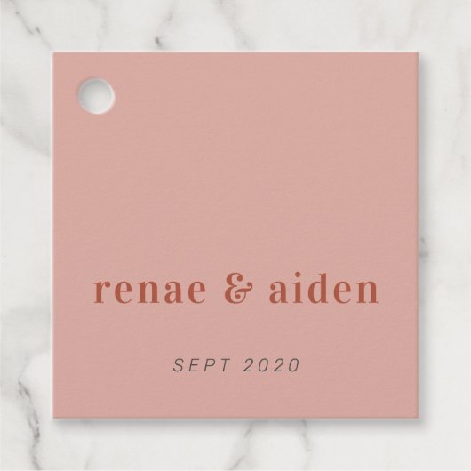 Moderne koraal bruiloft labels, Roest koraal Bedankjes Labels (Voorkant)